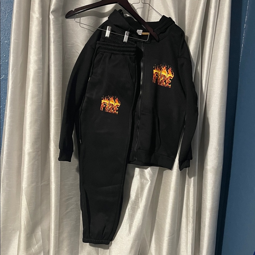 Black Tracksuit with Flame Graphic